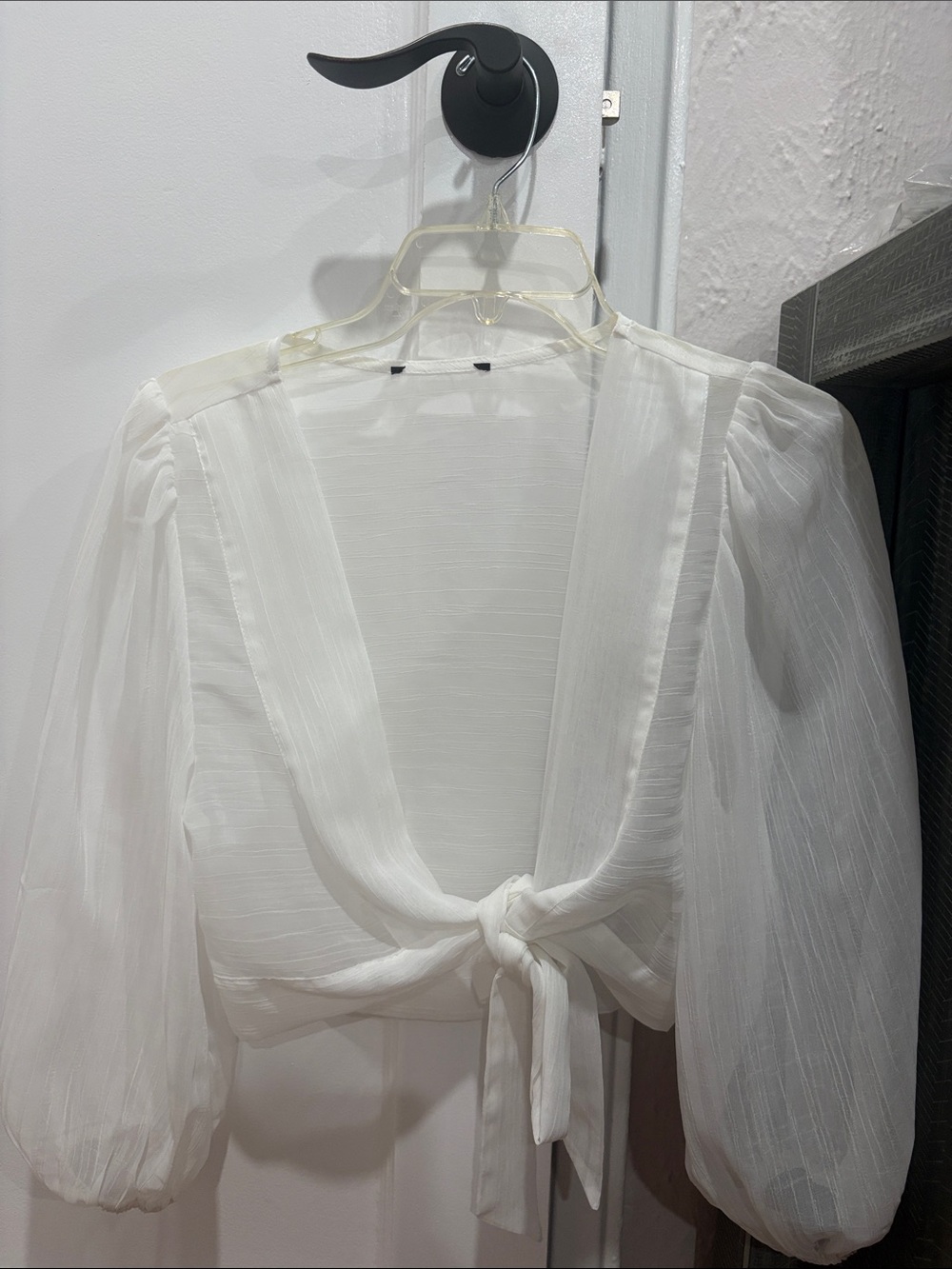 White Sheer Tie-Front Crop Top - Women Intimates & Sleepwear